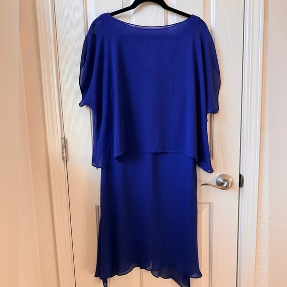 Ralph Lauren Black Label Chiffon Cape-Overlay mesh Jersey Dress sz 12 Large blue - Picture 10 of 15